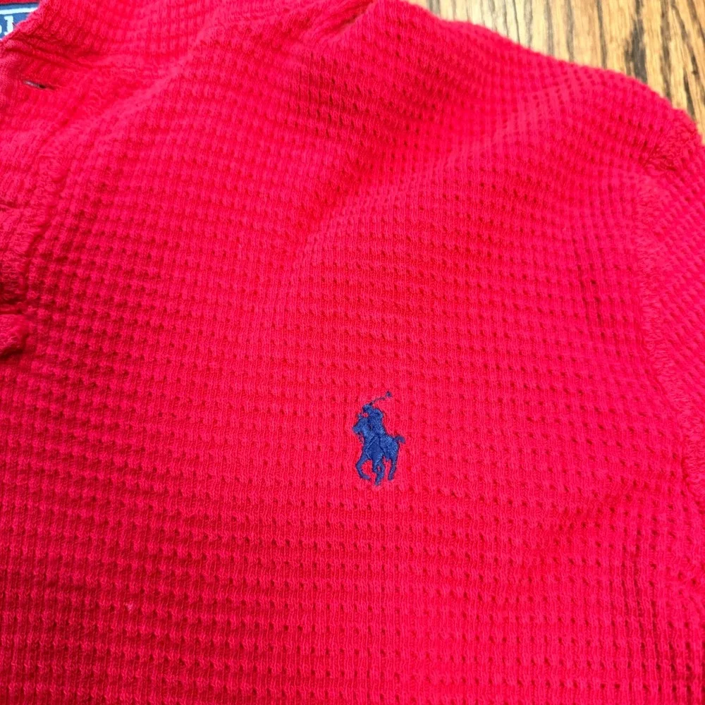 Polo‎ Ralph Lauren Waffle Knit Thermal Henley Hoodie Red Kids Size L Preppy